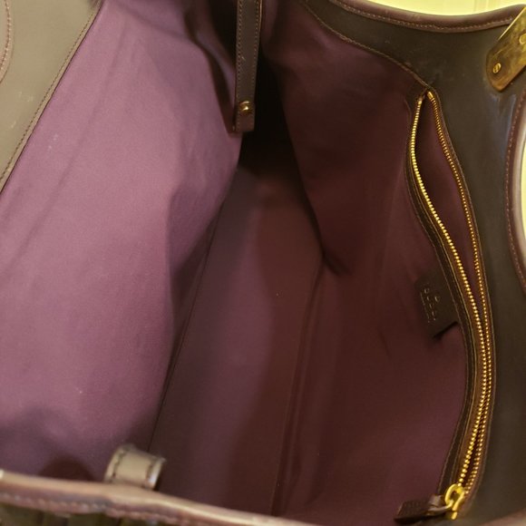 GUCCI leather tote Authentic Horesbit Embossed purple handbag Spacious Vintage - Picture 6 of 8